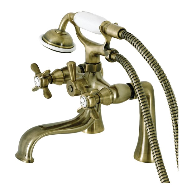 Kingston Brass KS248AB Deck Mount Clawfoot Tub Faucet with Hand Shower, Antique Brass KS248AB - main